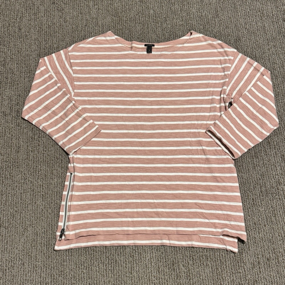J Crew Womens S Oversized Striped Long Sleeve Shirt Side Zip Mauve Pink Preppy